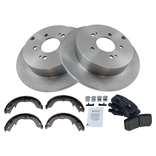 Image of TRQ Rear Brake Pad and Rotor Set Ceramic Parking Brake Shoes Compatible with 2010-2011 Mitsubishi Endeavor