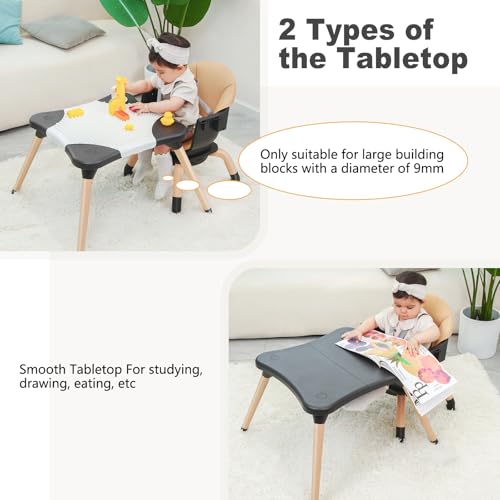 Image of Baby High Chair, 7 in 1 Convertible High Chairs for Babies and Toddlers, Kids Learning Table, Building Block Table, Toddler Dining Chair with 360 Rotating Seat, 5-Point Safety Harness (Black)