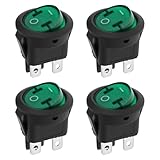 SING F LTD 4pcs Green On-Off Illuminated Round Rocker Switch DPST 6A 250VAC 10A 125VAC for Electrical Equipment