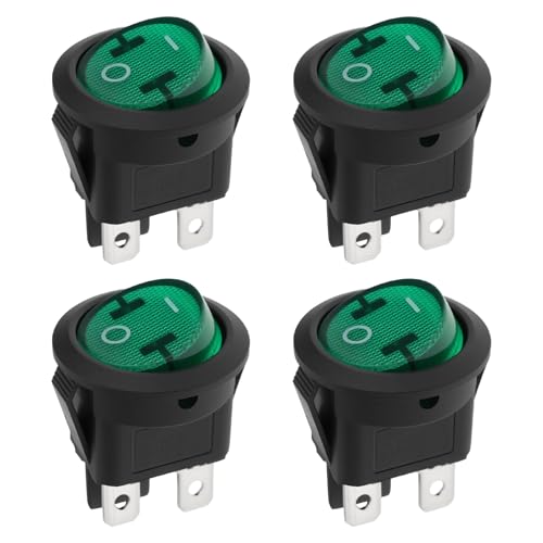 VGOL 4pcs Green On-Off Illuminated Round Rocker Switch DPST 6A 250VAC 10A 125VAC for Electrical Equipment