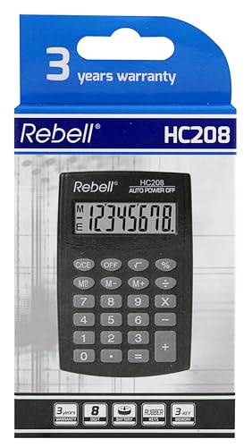 Rebell RE-HC208 Einfacher Taschenrechner, 8-stelligem LCD Display und dreifacher Speicherfunktion, schwarz