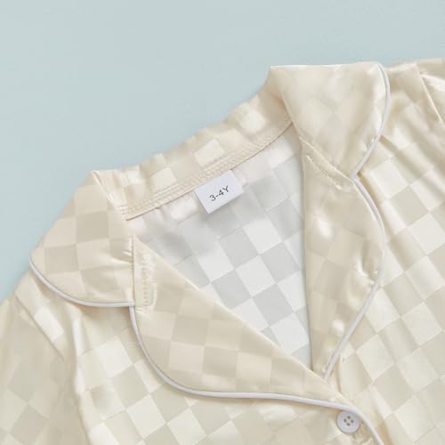 Kuriozud Toddler Baby Girl Boy Satin Pajamas Set Kids Summer Pjs Set Short Sleeve Button Down Nightwear Sleepwear3