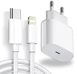 Carregador Compátivel Com iPhone Turbo Cabo Lightning Reforçado + Fonte Adaptador SE Ultra Rápido Usb-C Turbo 20w Premium 8 Plus X Xr 11 12 13 14 14 Pro Max Protect SYSTEM - VOLT3M