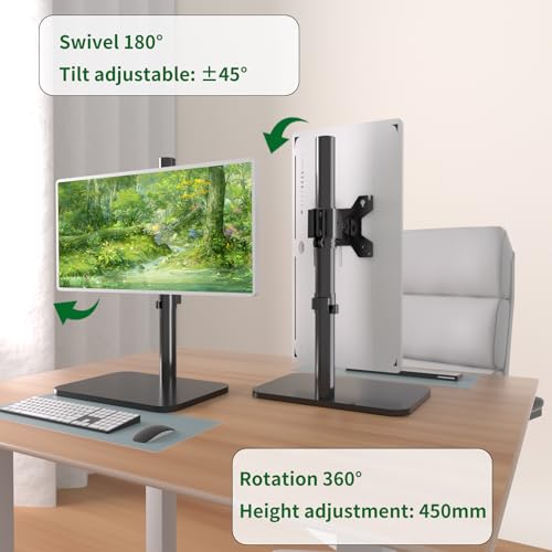 Image of Monitor Stand for 17-43 Inch Ultrawide Screens, 15KG Capacity Free-Standing Base 360 Rotation & Height Adjustable, VESA Mount for Gaming /Office, Black (BLACK)