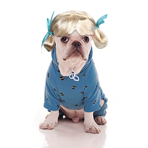 YAODHAOD Dog Wig, Funny Synthetic Wig, Puppy and Kitten Hair Costumes, Suitable for Small Cats and Dogs (Golden braid)