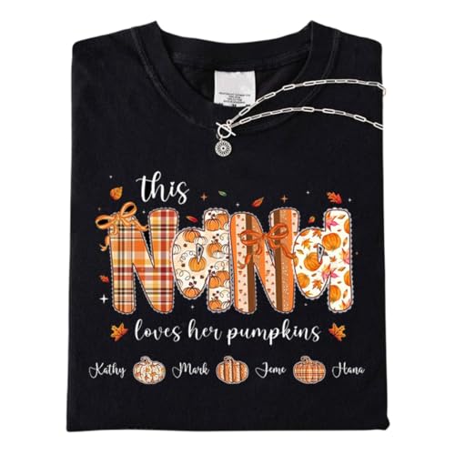 Personalized Mama Shirt, Custom This Mama Loves Her Pumpkins Shirts, Fall Pumpkin Halloween Nana Shirt,Gift for Mom