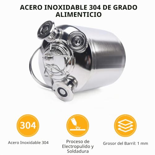 Miniatura 3 de Ayolofei Barril De Limpieza De Cerveza De Acero Inoxidable, 10l 3 Cabezales Recipiente De Limpieza De Cerveza Con Tapa, Apto Para Barriles De A Y G Y S, Para Cerveza Casera, Bar De Hotel