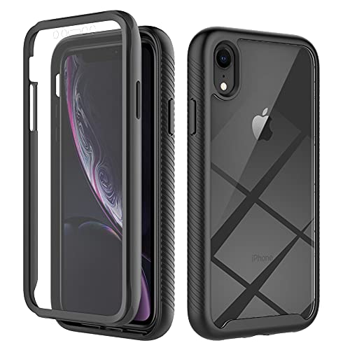 Knoowcase for iPhone XR Case Built-in Screen Protector iPhone XR Phone Case Shockproof Bumper Clear Rugged Hard Shell Full Body Protection Silicone Rubber Stylish Cover,Black