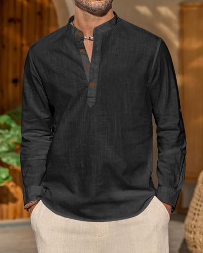 Image of Zombom Men's Cotton Blend Solid Full Sleeve Short Kurta Shirt with Mandarin Collar