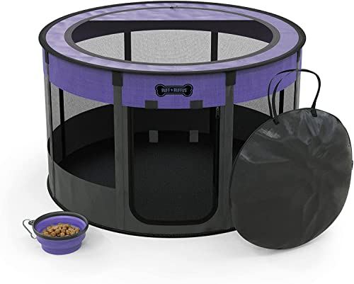 Ruff 'N Ruffus Portable Foldable Pet Playpen +Free Carrying Case + Free Travel Bowl (Medium ( 36x36x23 inches), Purple)