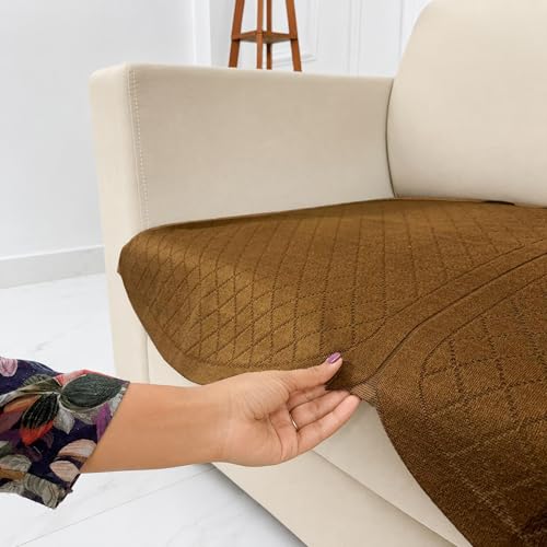 Image of Homerz Premium 'Surya Series' Sofa Cover | Stylish Sofa Protector | Net Fabric | Anti-Stain & Washable Slip Cover Exact Size Antislip (New Jerry Brown, 2 Seater, Only Seat Cover)