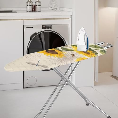 Hinthetall Sunflower Ironing Board Cover and Pad, Dragonfly Iron Board Cover Non-Slip Thick Ironing Board Protective Guard Stretchy Cover, 54\" x 15\"