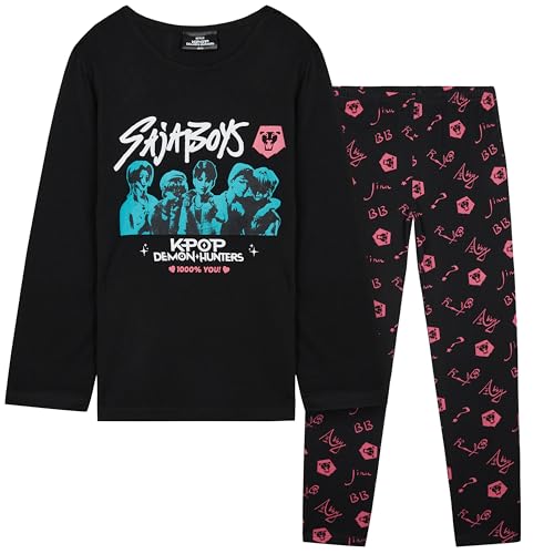 KPop Demon Hunters Ufficiale Saja Boys Pigiama Bambina Adolescenti Set 5-14 Anni, Regalo Ragazza (9-10 Anni, Nero Saja Boys)