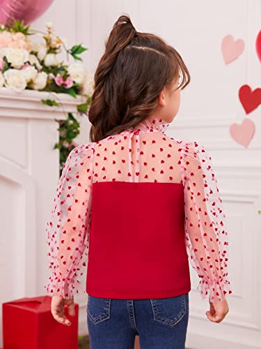 Image of WDIRARA Toddler Girl's Heart Print Sheer Mesh Cute Bow Front Long Sleeve Party Top Blouse
