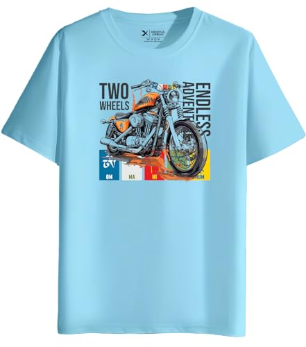 Image of XENOVAURBAN Men's Regular Fit Biker Printed Round Neck Cotton T-Shirt | Graphic Printed Casual Wear Unisex Fit XS to 3XL Tshirt RN-Bike
