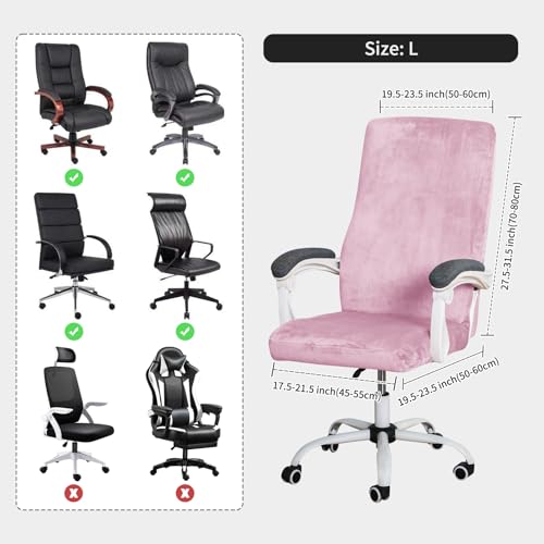 Image of FORCHEER Velvet Large Office Chair Cover Pink Stretchable Computer Armchair Slipcover for Desk Chair Elastic Protector for Pets 1 Piece Washable Removable