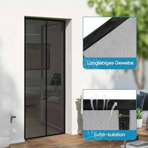 Sekey Kürzbar Fliegengitter Tür Magnet Insektenschutz Magnetvorhang, Fliegengitter Balkontür Magnet, Klebemontage ohne Bohren 150x210cm Schwarz