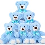 MorisMos 6 Packs Teddy Bears Bulk Stuffed Animals, 14in Small Teddy Bear Plush, Cute Stuffed Bears for Centerpiece Baby Shower Valentines Wedding Birthday, Blue