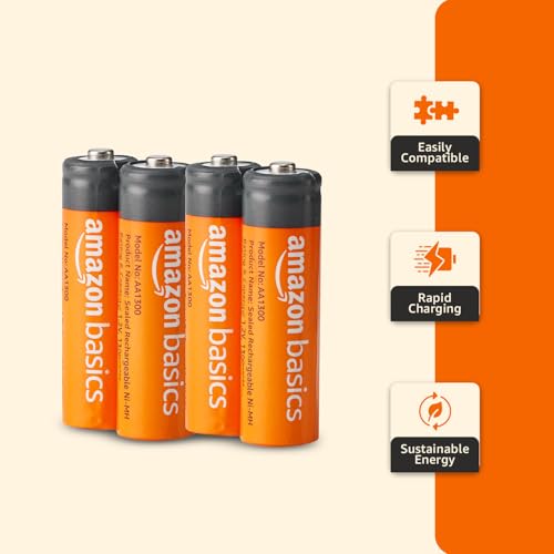 Image of Amazon Basics AA Rechargeable Batteries | 1300 mAh with 1.2 V Power| Ni-MH Batteries (Pack of 4)
