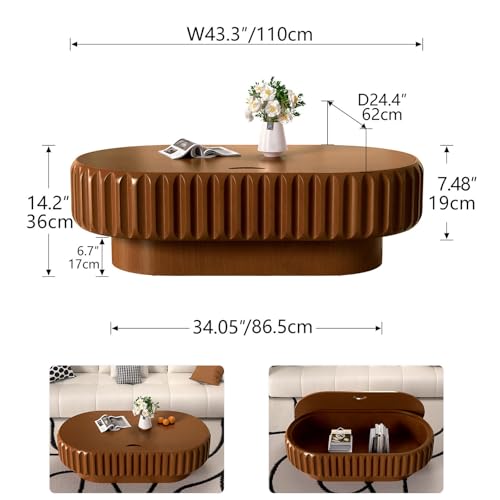Table basse ovale en bois massif plaqué marron L110cm