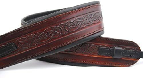 LeatherGraft Walnut Brown Genuine Leather Celtic Knot Pattern Design 3” Wide CLIP ON Banjo Strap