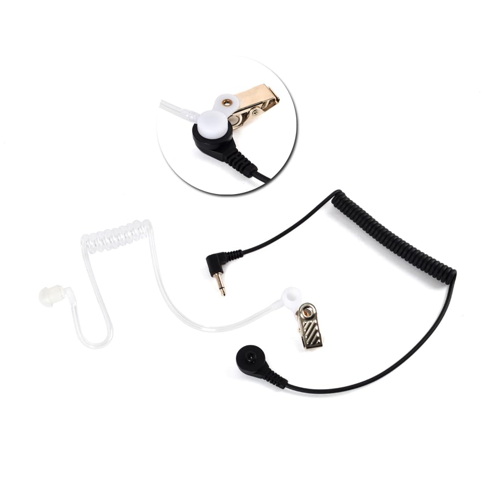 UAYESOK Schallschlauch Ohrhörer 3,5mm Hören Only, 1 Pin In-Ear Funk Kopfhörer Headset Security Hörschlauch mit Ohrstöpsel Transparent inkl. Halteclip für Motorola Kenwood Yaesu Funkgerät (5 Stück)