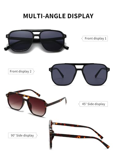 (2 PACK) Retro Square Aviator Sunglasses Women Men 70s Vintage Trendy Plastic Frame Sun Glasses4