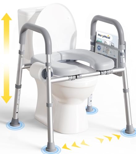 HolyHeal Toilet Seat Risers for Seniors, Raised Toilet Seat with Handles, Adjustable Height & Width, 400 lb Handicap Elevated Toilet Riser Toilet Seats for Pregnant Elderly, Fit Any Toilet