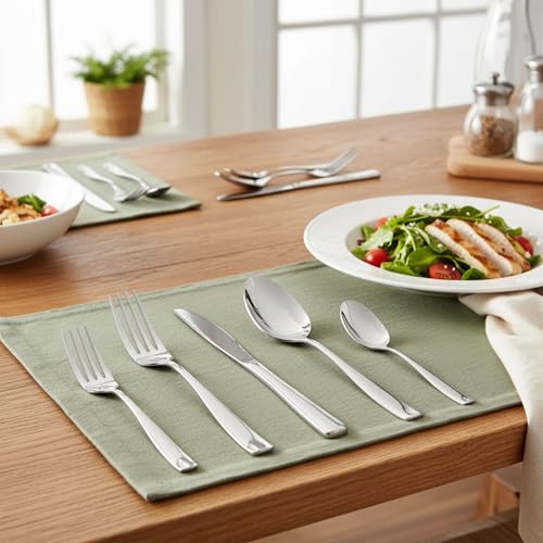 Image of 25 Pcs Silver Cutlery Set for Dining Table the Perfect Mirror Polish Hevy Duty Tableware Including Dinner Spoons, Dinner Forks, Dinner Knives, Dessert Spoons & Dessert Forks