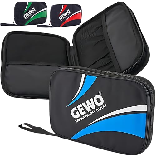 GEWO Doppelhülle Master - Tischtennisschläger-Hülle für 2 Schläger - Nylon Tischtennis-Tasche mit gepolsterten Schlägerfächern - Rundum-Schlägerschutz mit Trageschlaufe 32cm blau