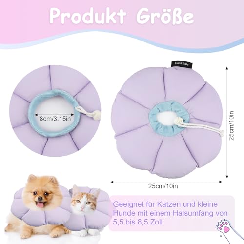 Honosen Halskrause Katze, Weich Blumen Katzenkragen, Einstellbarer Katzenkragen, Wasserdicht Leckschutz Kragen für Katzen Klein Hunde Nach Operation und Verletzungen, Lila