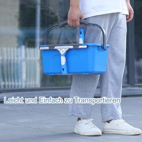 Mitclear Fensterreiniger Set, Profi Fensterputzer mit Eimer 12L, 35CM Fensterwischer & Fenster Einwascher, 196CM Teleskopstiel, Mikrofasertuch, Fensterreinigungsset für Haus, Fenster, Glas, Auto