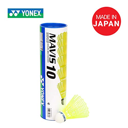 Image of Yonex Mavis 10 Nylon Shuttlecock, Yellow, Pack of 6 | Made in Japan (Blue Cap)&Yonex ET 903 E Super Rubber Badminton Grip (Blue)