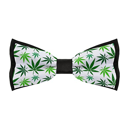 Weed Leaf Pattern Bow Ties for Men Adjustable Pre-Tied Bowties Fun Pattern Bow-Ties for Wedding Party