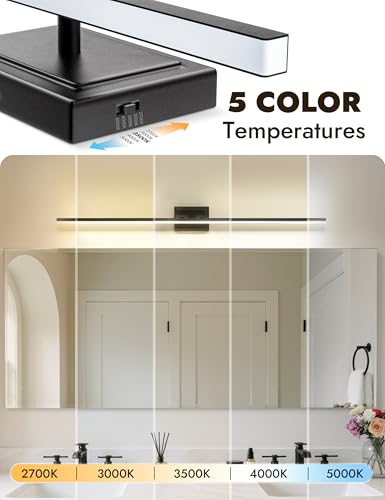Image of NIORSUN 48 Inch Modern Bathroom Light Fixture, 30W 5CCT Dimmable LED Black Bathroom Vanity Lights Over Mirror, Vanity Lights for Bathrooms Restroom Mirror- ETL Certified