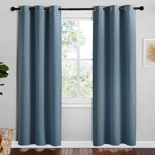 Image of NICETOWN Smoky Blue Blackout Curtains 78 inches Length for Bedroom, 2 Panels, 42 inch Wide, Thermal Insulated Decoration Drapes for Office Window