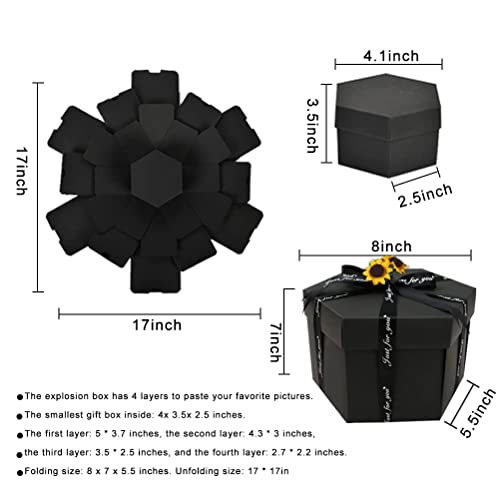 RECUTMS Explosion Box Creative Love Memory Photo Album Surprise album Gift Box Christmas Box For Girl boyfriend Proposal Sweet Love Memory Photo Paper Box Album（Black）