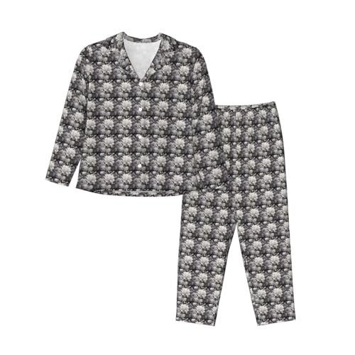 Pyjama assorti manches longues femme ensemble nuit à motif floral graphite confortable