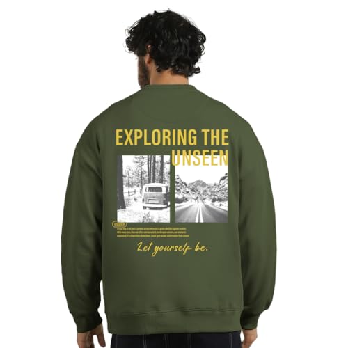Image of Nobero Men's Graphic Printed Oversized Sweatshirt | Cotton Rich Fleece Round Neck Pullover | Relaxed Fit Casual Winter Wear for Men