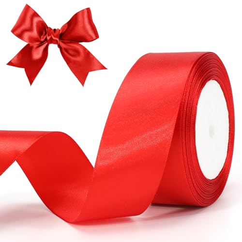 G2PLUS Red Satin Ribbons 40mm: Wide Fabric Ribbons 22m for Gift Wrapping & Crafting, Wedding Party Decoration