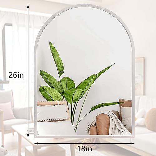 Image of Arched Bathroom Mirror, Silver Metal Frame Wall Mounted Mirror Vanity Wall Mirror for Bedroom Entryway Living Room Vanity 26 inchx18 inch