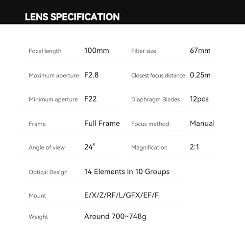 TTArtisan 100mm f2.8 Macro 2X for Canon EF Mount Full Frame 2X Magnification Camera Macro Photography Lenses EOS-1D X Mark III EOS 5D Mark IV EOS 6D Mark IV EOS 90D 7D