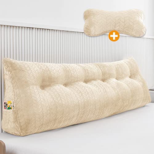 easedeco Large Bolster Triangular Headboard Pillow Large Reading Pillow Bed Wedge Pillow for Headboard Backrest Positioning Support Queen King with Removable Cover