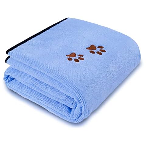 GAPZER Microfiber Bath Dog Towel Super Absorbent Pet Ultra Drying Towels for Small, Medium, Large Dogs and Cats (Large, Blue) Cover