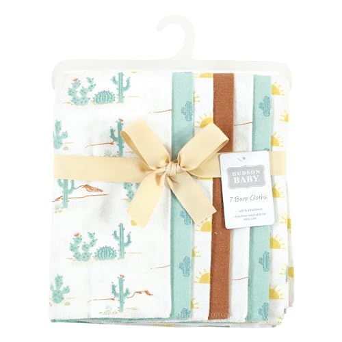Image of Hudson Baby Unisex Baby Cotton Poly Flannel Burp Cloths, Desert Cactus 7-Pack, One Size
