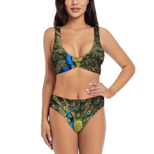 Maillot de bain 2 pièces haut de gamme à imprimé plumes paon