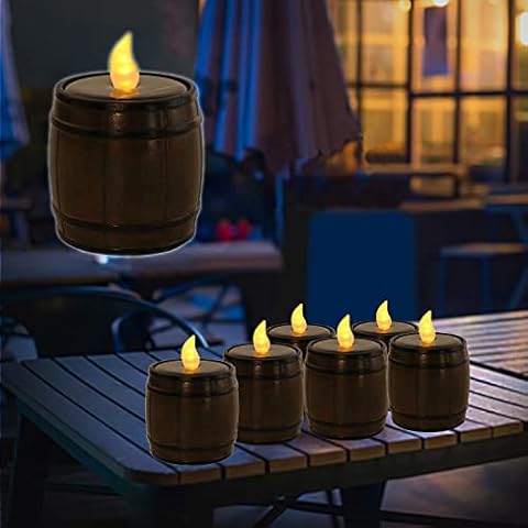 TINYOUTH 6PCS Solar Candles Lights Outdoor, Barrel Type Solar Candles, Flickering Candle Lights Flameless IP44 Waterproof Candle Lights for Outdoor Garden Wedding Christmas Halloween Party Decor Cover