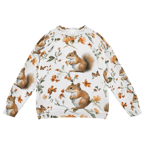 JUNZAN Aesthetic Squirrel White Kids Girls Hoodie Sweatshirt Crewneck Kids Hoodies Boys Sports 4T