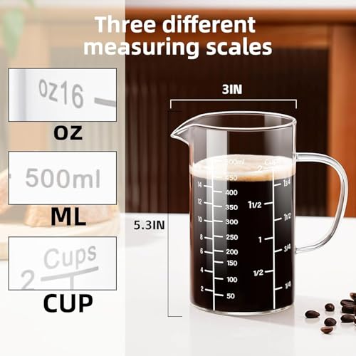 Vaso medidor de vidrio 16.9 oz con marcas claras miniatura 2