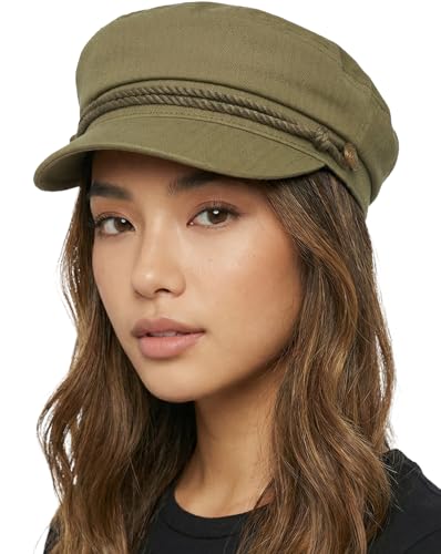 Funky Junque Cotton Newsboy Hat for Women – Trendy Greek Fisherman Cap, Classic Baker Boy Newsies Hats, Stylish Lightweight Ladies Cap - Olive